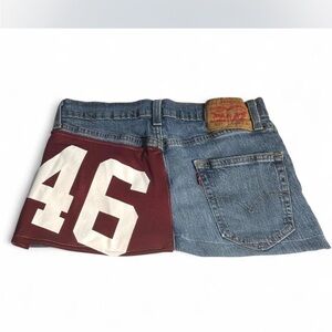 Denim and Maroon Patchwork Skirt